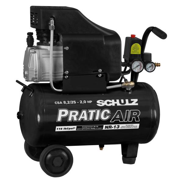 Compressor de Ar 8,2pés 2hp 25 Litros Pratic Air Schulz