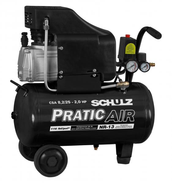 Compressor de Ar Baixa Pressão 8,2 Pés 25 Litros Monofásico - Csa8,2/25 - Pratic Air - Schulz 110V