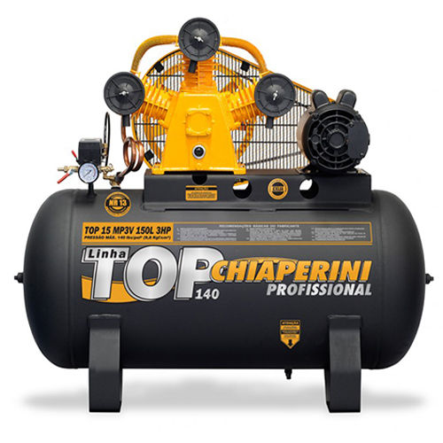 Compressor de Ar Monofásico 3Hp, 140 Libras, 15 Pés, 150 Litros - TOP15MP3V150LTM - Chiaperini