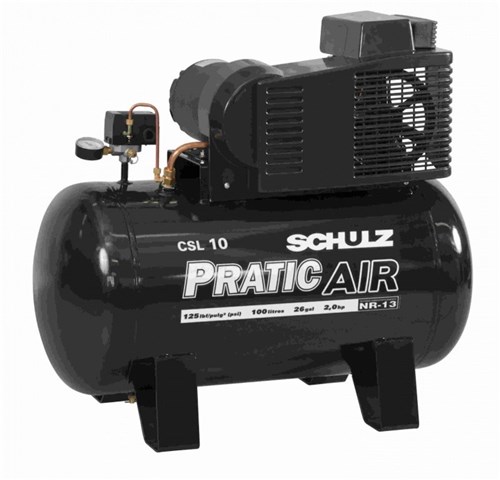 Compressor Schulz Csl10praticair 100Lts 120Psi/8.4Bar 2Cv Monofásico