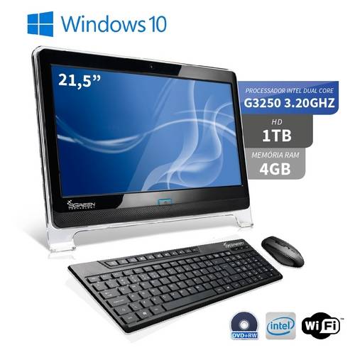 Computador All In One 21 Intel Dual Core Pentium G3260 4gb 1tb Hdmi Dvd Windows 10 Wifi Webcam 3gr