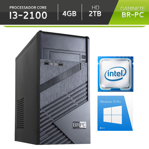 Computador BR One Desktop Intel Core I3-2100 4GB HD 2TB Windows 10 Pro
