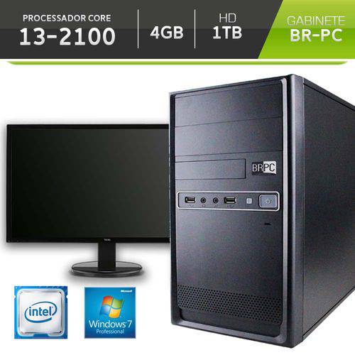 Computador BR-Pc Desktop Intel Core I3 4GB HD 1TB Monitor Led 18.5 Teclado e Mouse Windows 7 Pro