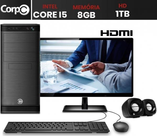 Computador com Monitor 19.5" HDMI CorPC Intel Core I5 8GB HD 1TB com Kit Multmídia