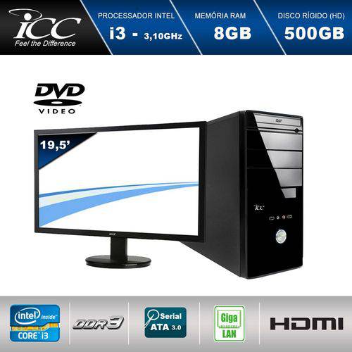 Computador com Monitor 19.5" Led Desktop ICC IV2381D Intel Core I3 3.10 Ghz 8gb HD 500GB Linux + DVD