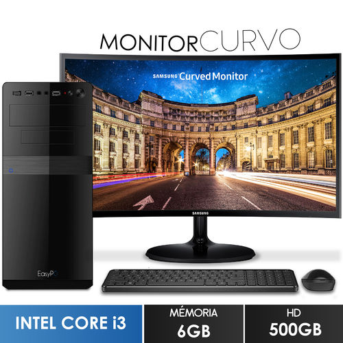 Computador com Monitor Curvo Samsung 24" Intel Core I3 6gb HD 500gb Wifi Mouse e Teclado Sem Fio Easypc Screen