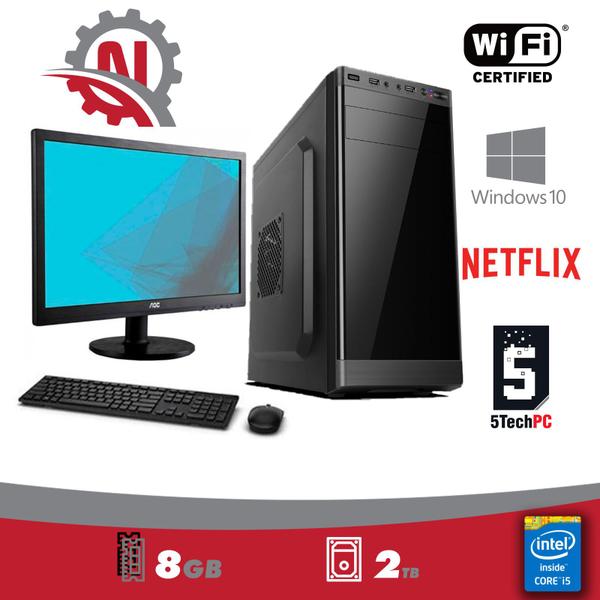 Computador Completo 5TechPC, 8GB Memória, HD 2 Tera, Wi-FI, Windows 10 + Monitor 15,6" LED + Teclado e Mouse
