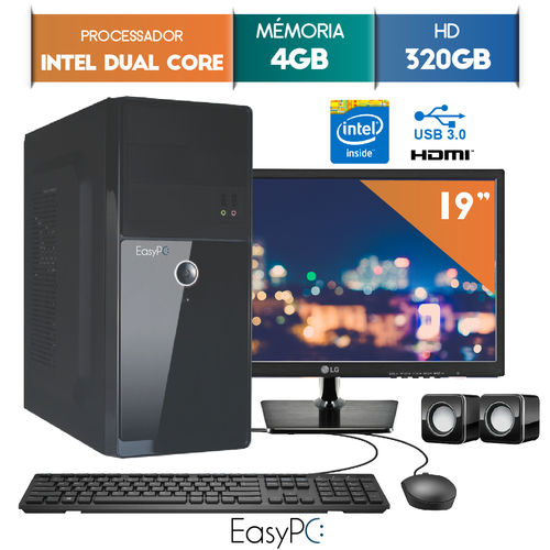 Computador Completo EasyPC Intel Dual Core 4GB 320GB Monitor LED 19.5" LG