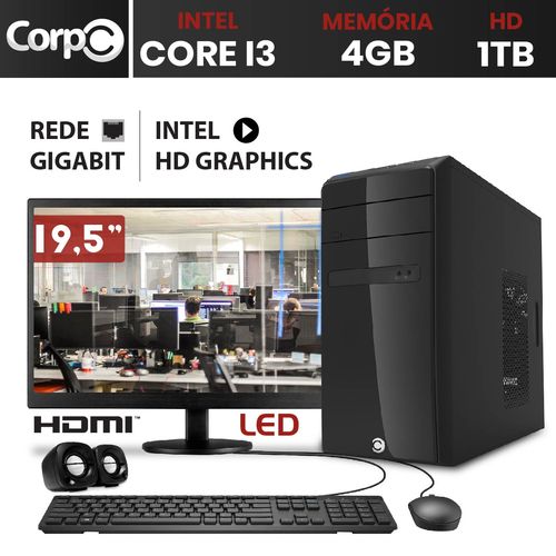 Computador Corpc Intel Core I3 4gb Ddr3, HD 1tb e Monitor Led 19.5