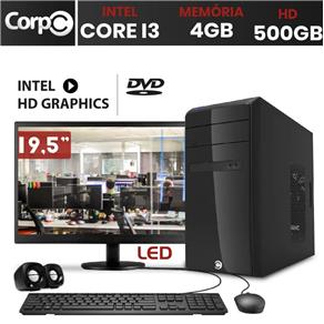 Computador CorPC Intel Core I3 4GB DDR3, HD 500GB, DVD e Monitor LED 19.5 DVD