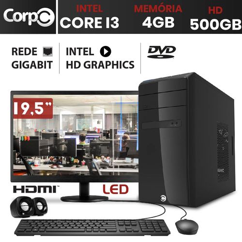 Computador Corpc Intel Core I3 4gb Ddr3, HD 500gb, DVD e Monitor Led 19.5 DVD