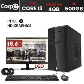 Computador CorPC Intel Core I3 4GB DDR3, HD 500GB e Monitor LED 15.6