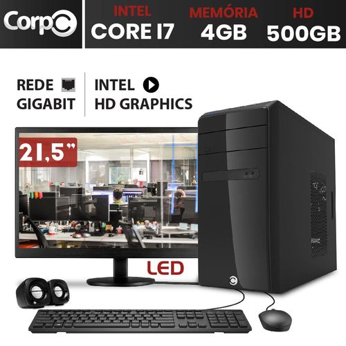 Computador CorPC Intel Core I7 4GB DDR3 HD 500GB Monitor LED 21.5