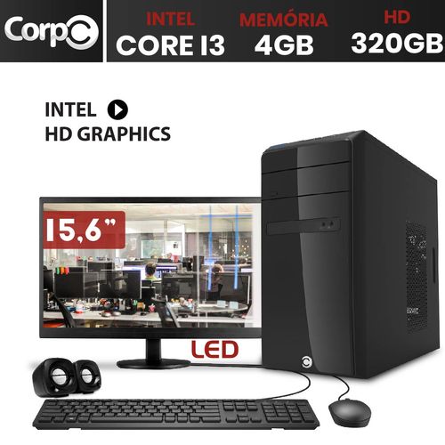 Computador CorpC Line Intel Core I3 4GB DDR3 HD 320GB HDMI Áudio 5.1 Monitor LED 15.6