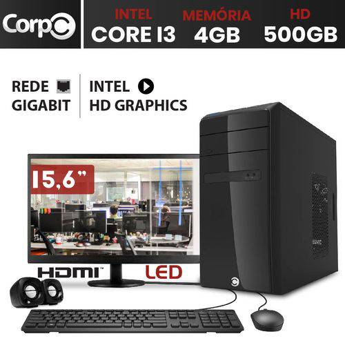 Computador CorpC Line Intel Core I3 4GB DDR3 HD 500GB HDMI Áudio 5.1 Monitor LED 15.6