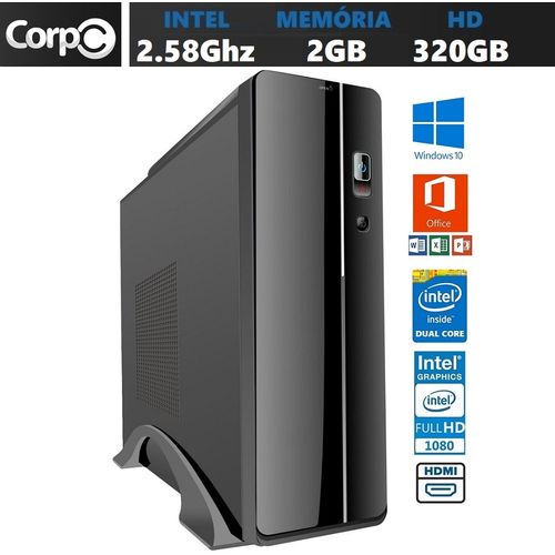 Computador CorpC Slim CJ182G-H32W10-SL Intel Dual Core 2.58Ghz 2GB 320GB Rede Gigabit HDMI Windows 10
