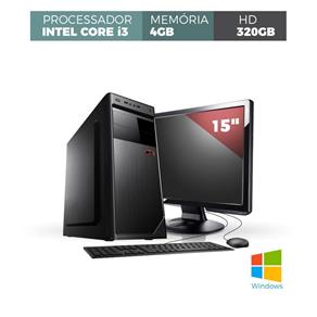 Computador Corporate Core I3 Memória 4Gb Ddr3 Hd 320Gb com Windows Monitor Led 15`` Conexão HDMI Kit Teclado e Mouse