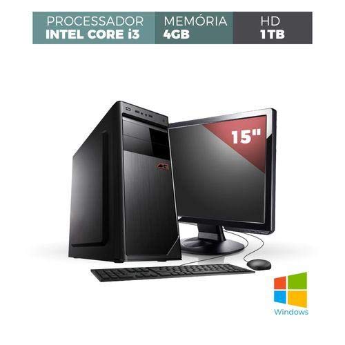 Computador Corporate Core I3 Memória 4gb Hd 1tb Windows Monitor 15'' Kit Teclado e Mouse