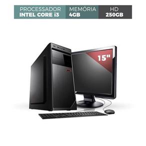 Computador Corporate Core I3 Memória 4Gb Hd 250Gb Monitor 15`` Kit Teclado e Mouse