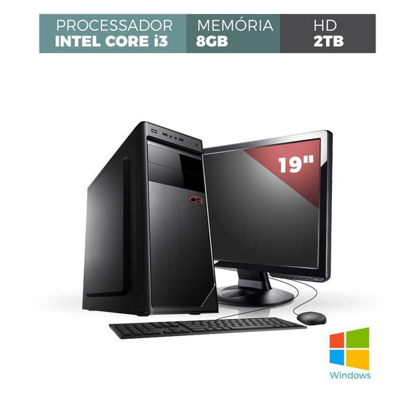 Computador Corporate Core I3 Memória 8gb Hd 2tb Windows Monitor 19'' Kit Teclado e Mouse