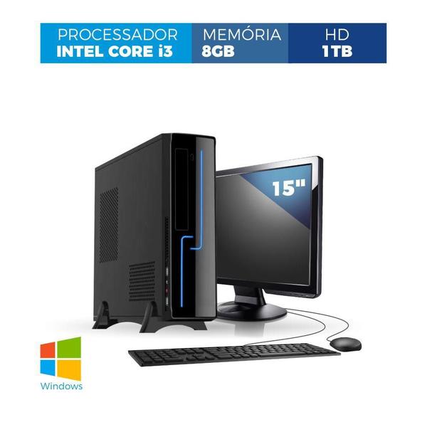 Computador Corporate Slim I3 8gb 1Tb Windows Kit Monitor 15