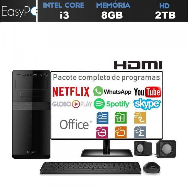 Computador Desktop Completo com Monitor LED HDMI Intel Core I3 8GB HD 2TB com Caixas de Som Mouse e Teclado EasyPC Standard Plus