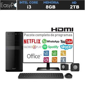 Computador Desktop Completo com Monitor LED HDMI Intel Core I3 8GB HD 2TB com Caixas de Som Mouse e Teclado EasyPC Standard Plus