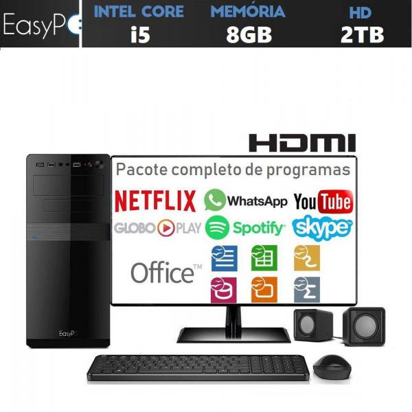 Computador Desktop Completo com Monitor LED HDMI Intel Core I5 8GB HD 2TB com Caixas de Som Mouse e Teclado EasyPC Standard Plus