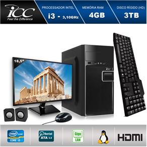 Computador Desktop ICC IV2344KM18 Intel Core I3 3.20 Ghz 4GB HD 3TB Kit Multimídia Monitor LED 185" HDMI FULLHD