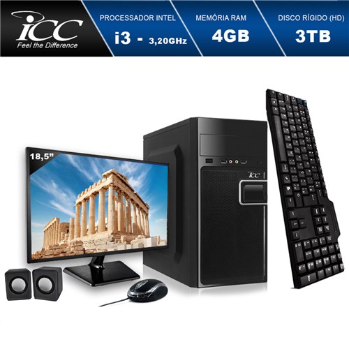 Computador Desktop Icc Iv2344km18 Intel Core I3 3.20 Ghz 4Gb Hd 3Tb Kit Multimídia Monitor Led 185' Hdmi Fullhd