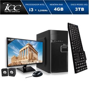 Computador Desktop ICC IV2344KM18 Intel Core I3 3.20ghz 4GB HD 3TB Kit Multimídia Monitor LED 18" HDMI FULLHD Windows 10
