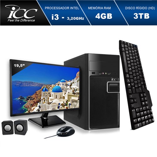 Computador Desktop Icc Iv2344km19 Intel Core I3 3.20 Ghz 4Gb Hd 3Tb Kit Multimídia Monitor Led 19,5' Hdmi Fullhd