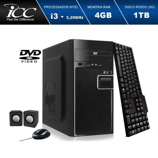Computador Desktop ICC IV2342C Intel Core I3 3.20 Ghz 4GB HD 1TB DVDRW, Teclado, Mouse, Cx de Som HDMI FULLHD