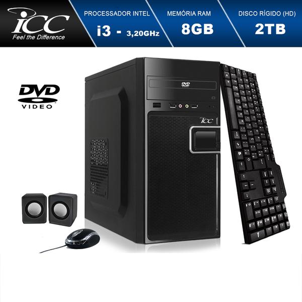Computador Desktop ICC IV2383C Intel Core I3 3.20 Ghz 8GB HD 2TB DVDRW, Teclado, Mouse, Cx de Som HDMI FULLHD