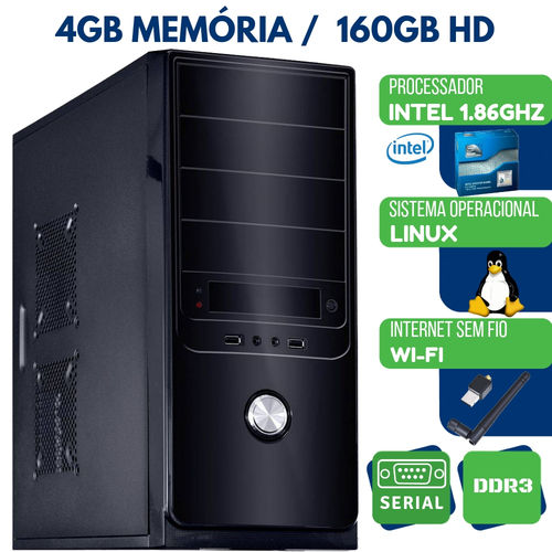 Computador Desktop Intel 1.86ghz 4gb HD 160gb Linux Wifi