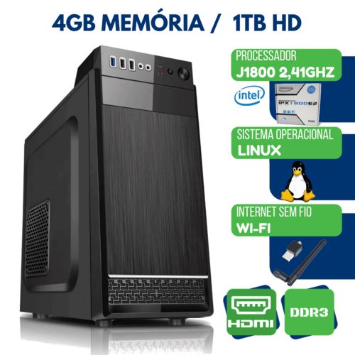 Computador Desktop Intel J1800 2.41ghz 4gb Ddr3 HD 1tb