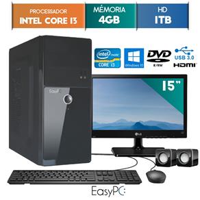 Computador Easypc Intel Core I3 4Gb 1Tb Dvd Windows 10 Monitor 15" Lg 16M38A