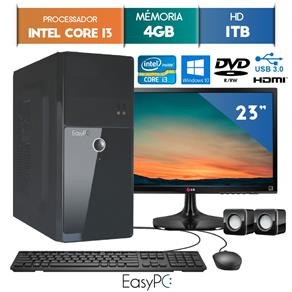 Computador Easypc Intel Core I3 4Gb 1Tb Dvd Windows 10 Monitor 23" Lg 23Mp55 Hq