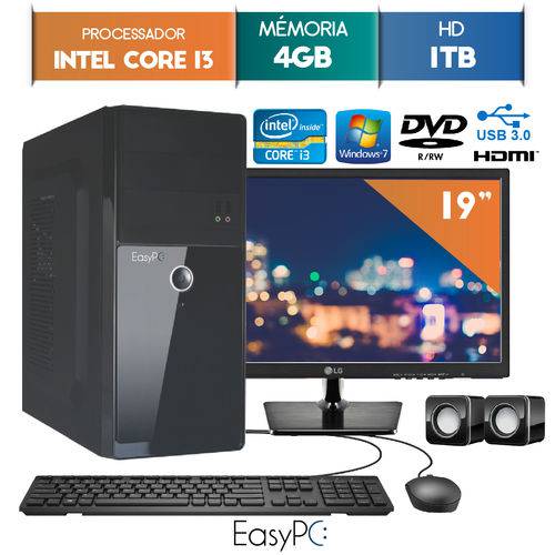 Computador Easypc Intel Core I3 4gb 1tb Dvd Windows Monitor 19 Lg 20m37a