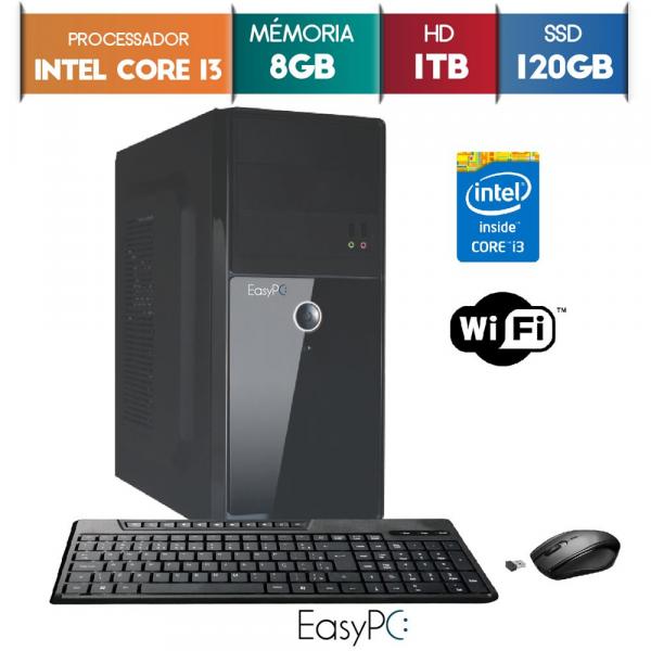 Computador EasyPC Intel Core I3 8GB HD 1TB e SSD 120GB Wifi Mouse e Teclado Sem Fio