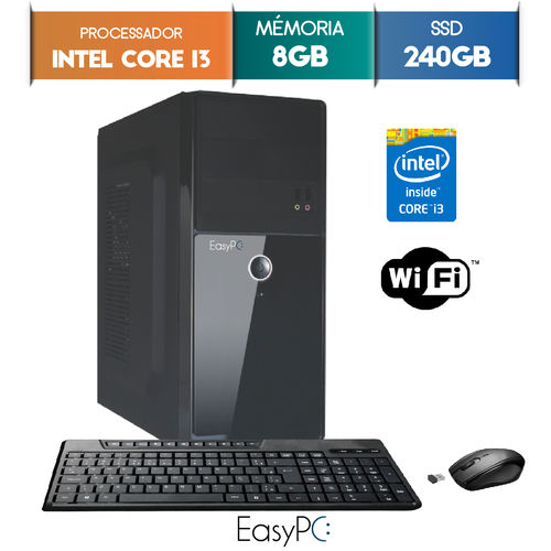 Computador EasyPC Intel Core I3 8GB SSD 240GB Wifi Mouse e Teclado Sem Fio