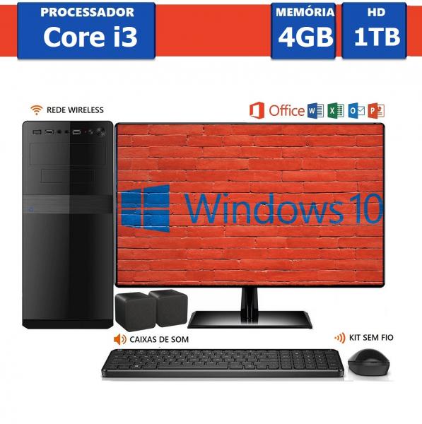 Computador EasyPC MicrosoftPack Intel Core I3 4GB 1TB Monitor 19.5 LED Windows 10 e Office