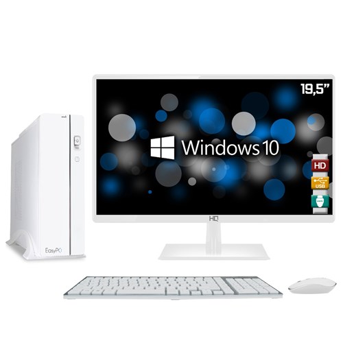 Computador Easypc Slim White Intel Core I3 4Gb Hd 3Tb Monitor Led 19.5" Hq Hdmi Branco Windows 10
