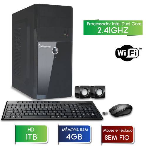 Computador Fast Intel Dual Core, 4GB, HD 1TB, Wifi, USB 3.0, HDMI, Mouse Teclado Sem Fio 3green