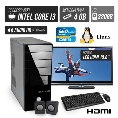 Computador Flex Computer Dynamic Intel Core I3 4GB DDR3 HD 320GB HDMI Áudio 5,1 Monitor LED 15.6
