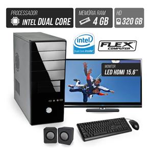 Computador Flex Computer Starter Intel Dual Core 4GB HD 320GB Áudio 5,1 Monitor LED 15.6