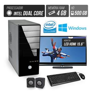 Computador Flex Computer Starter Intel Dual Core 4Gb Hd 500Gb Áudio 5,1 Monitor Led 15,6 Windows