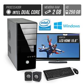 Computador Flex Computer Starter Intel Dual Core 2Gb Hd 250Gb Áudio 5,1 Monitor Led 15,6 Windows