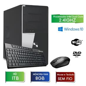 Computador 3Green Fast Intel Dual Core 2.41ghz 8GB HD 1TB Wifi DVD Mouse Teclado Sem Fio Windows 10
