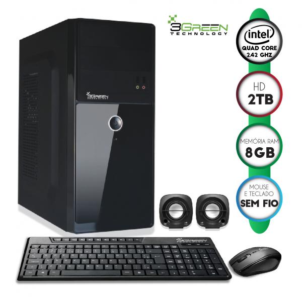 Computador 3green Ideal Intel Quad Core 8GB HD 2TB USB 3.0 HDMI Mouse Teclado Sem Fio